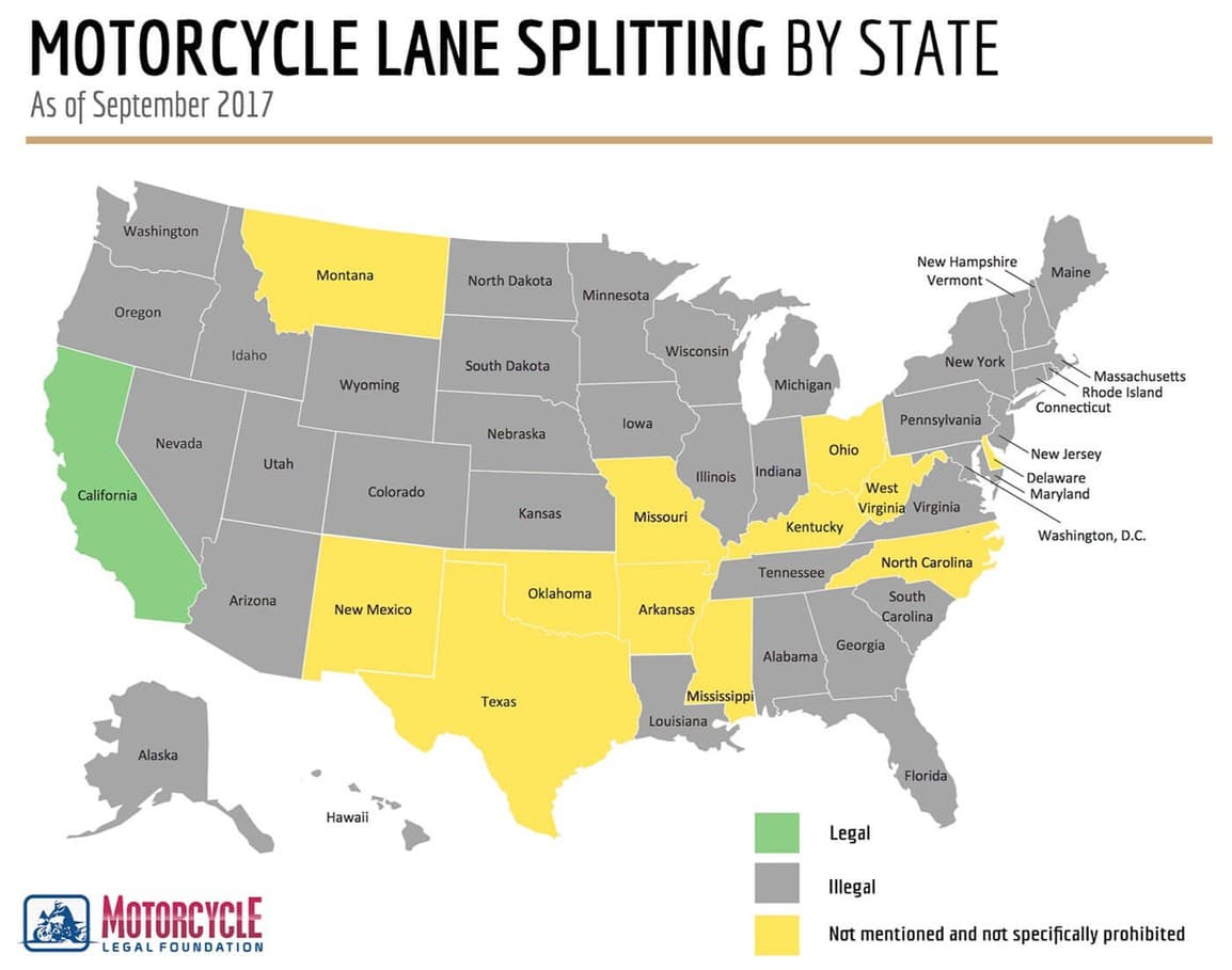 Motorcycle Lane Splitting: Legality by State + Guidelines — 2